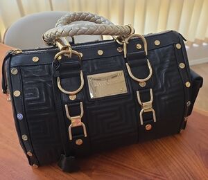 Versace Black Satchel with Gold Details